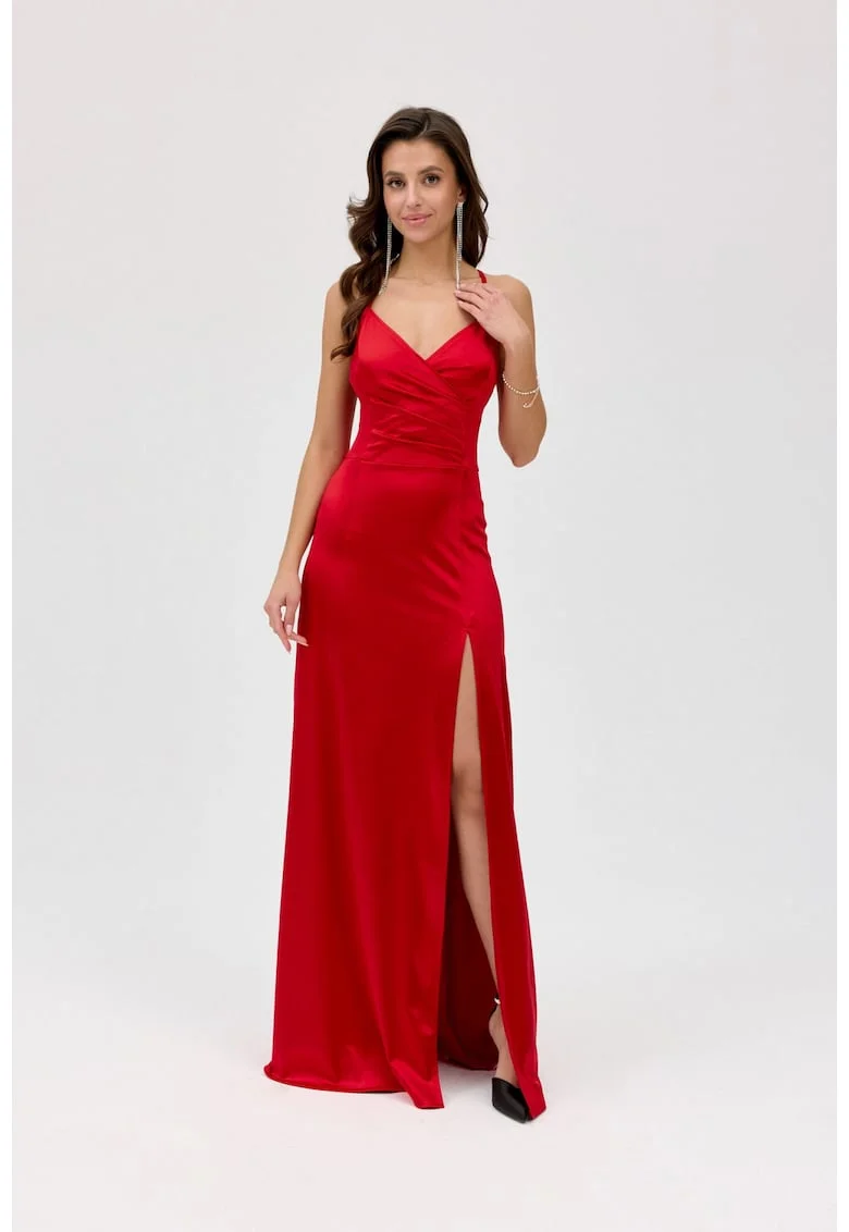 Rochie maxi cu slit lateral Alessandra, Rosu