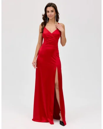 Rochie maxi cu slit lateral Alessandra, Rosu