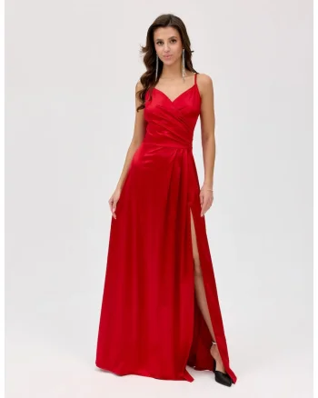 Rochie maxi cu slit adanc Salma, Rosu