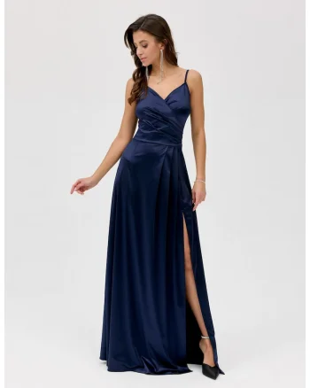 Rochie maxi cu slit adanc Salma, Bleumarin
