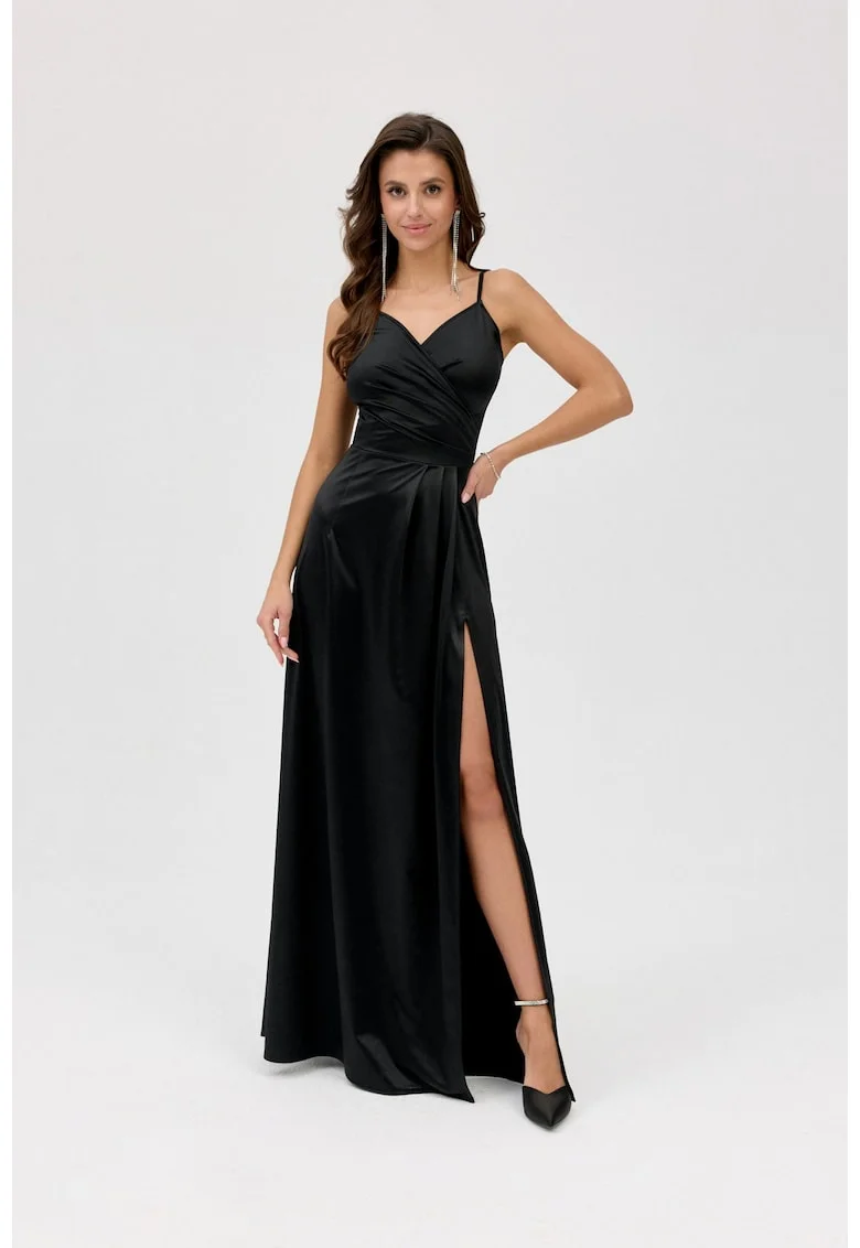 Rochie maxi cu slit adanc Salma, Negru