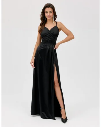 Rochie maxi cu slit adanc Salma, Negru