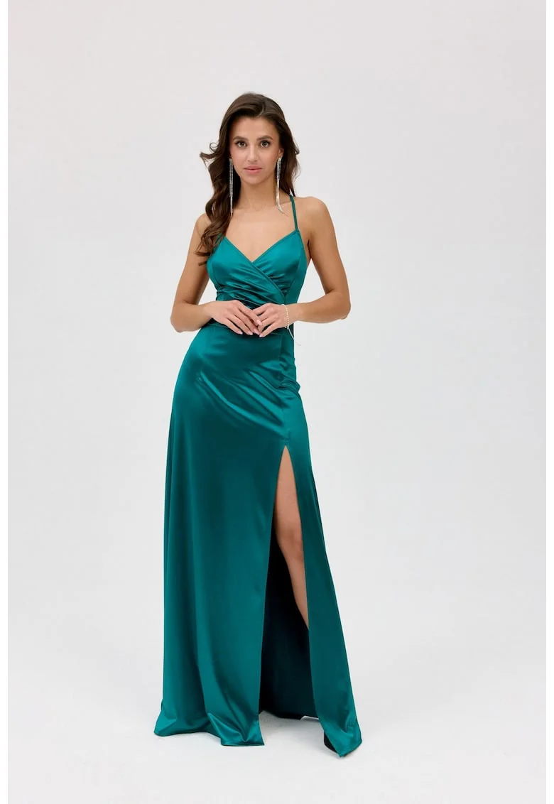 Rochie maxi cu slit lateral Alessandra, Verde