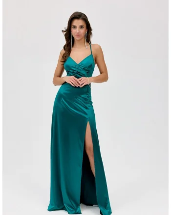 Rochie maxi cu slit lateral Alessandra, Verde