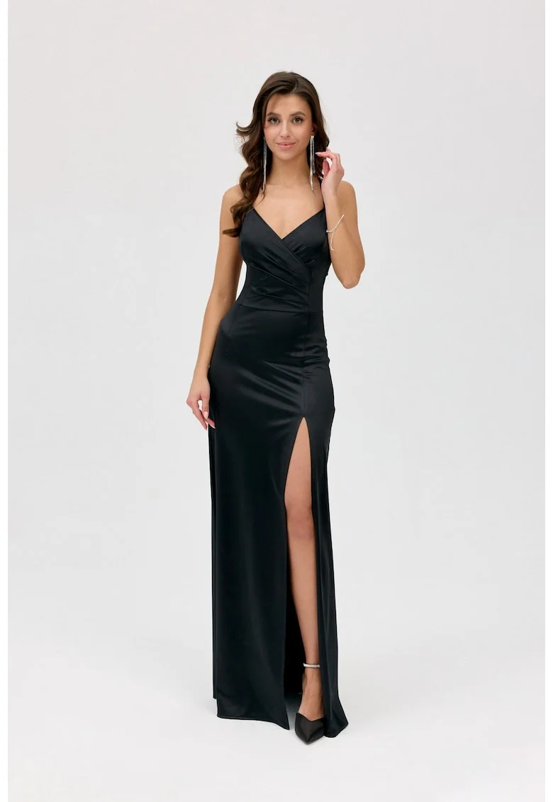Rochie maxi cu slit lateral Alessandra, Negru