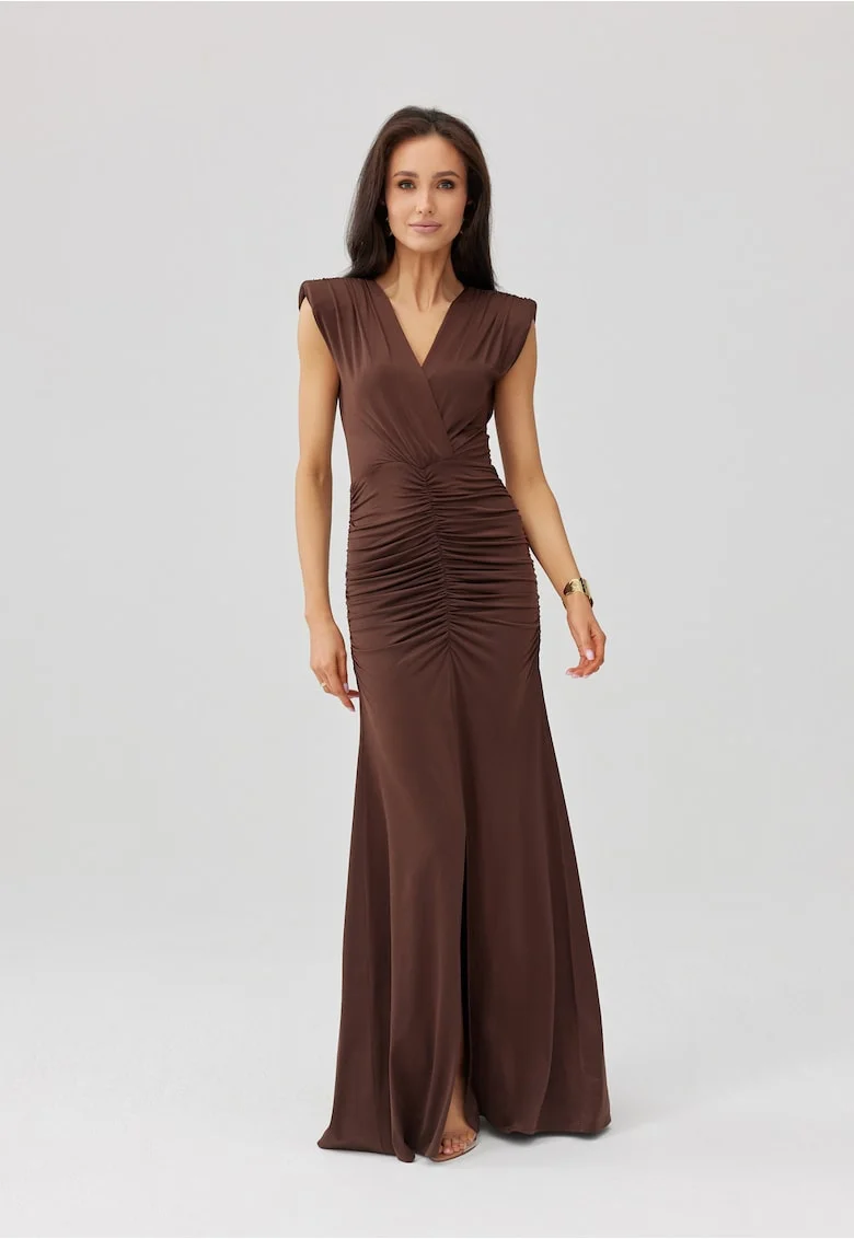 Rochie maxi drapata cu decolteu in V Noelia, Maro