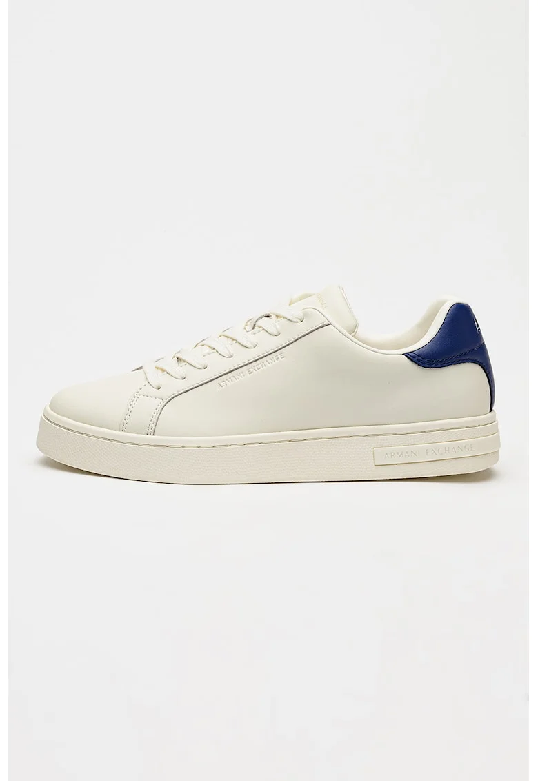 Pantofi sport din piele cu detaliu logo, Albastru indigo/Alb murdar