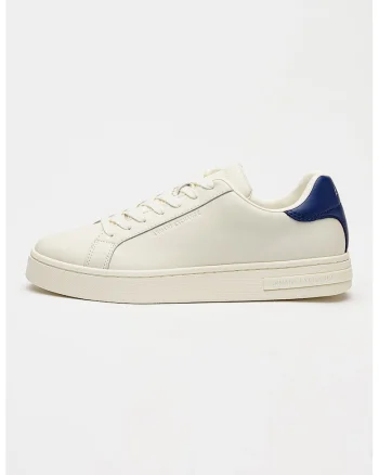 Pantofi sport din piele cu detaliu logo, Albastru indigo/Alb murdar