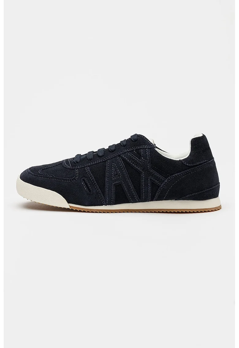 Pantofi sport din piele intoarsa cu imprimeu logo, Albastru ultramarin