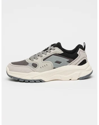 Pantofi sport Rigel de plasa cu garnituri de piele ecologica, Gri deschis/Gri inchis