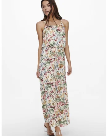 Rochie maxi fara maneci Winner, Alb/Verde/Roz