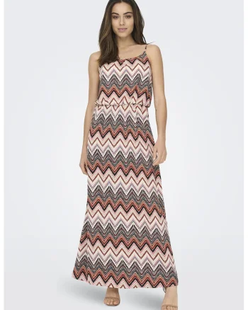 Rochie maxi fara maneci Winner, Negru/Maro/Roz pal