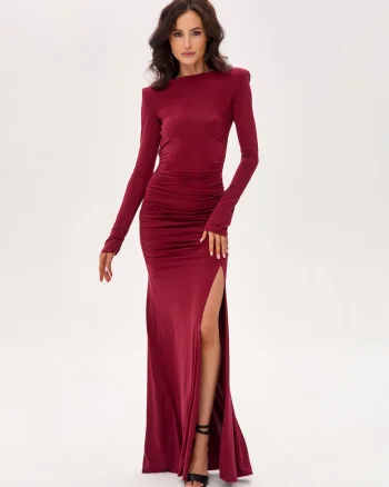 Rochie maxi cu spatele gol Veloria, Visiniu