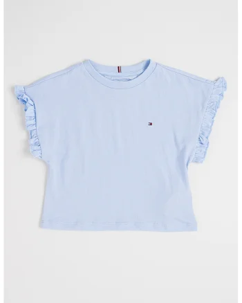 Tricou cu decolteu la baza gatului si terminatii cu volane Essential, Albastru pastel