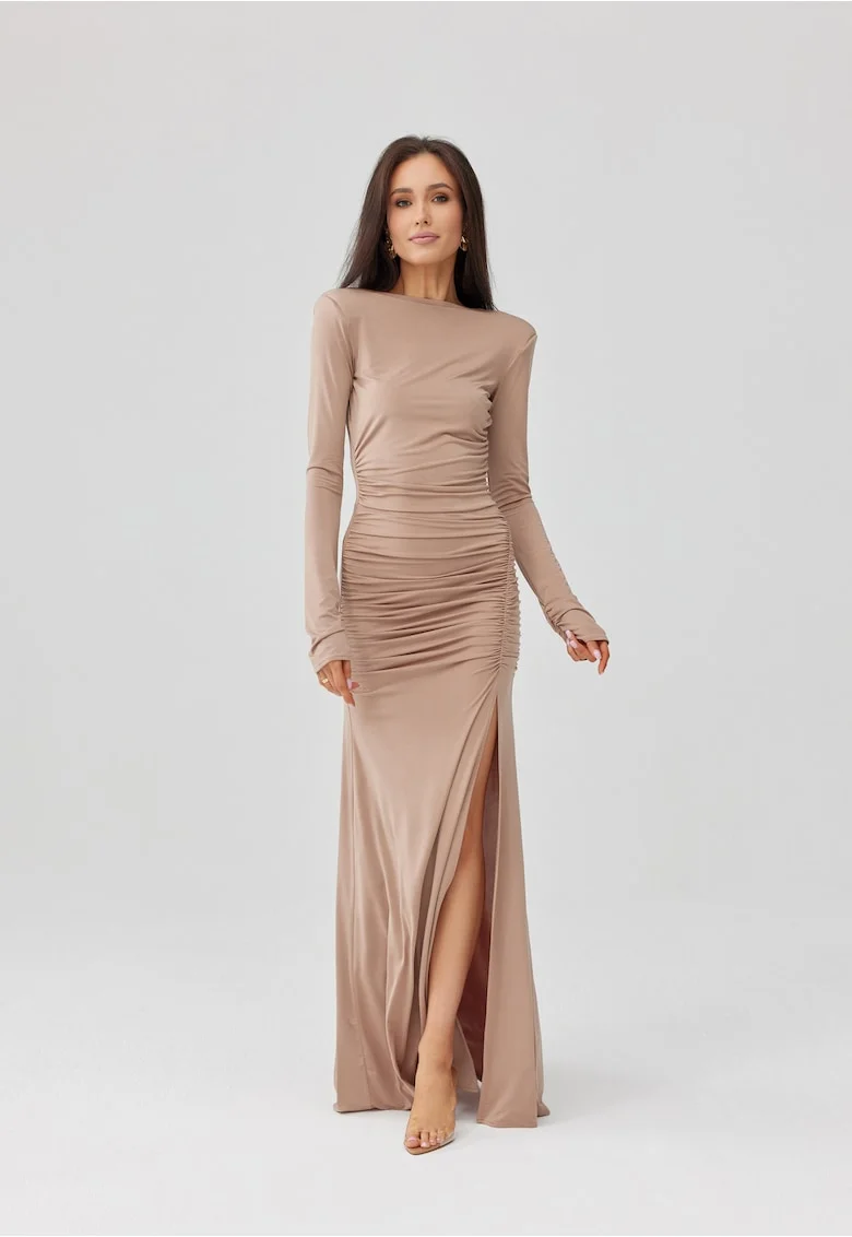 Rochie maxi cu spatele gol Veloria, Bej
