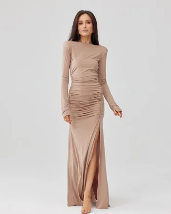 Rochie maxi cu spatele gol Veloria, Bej