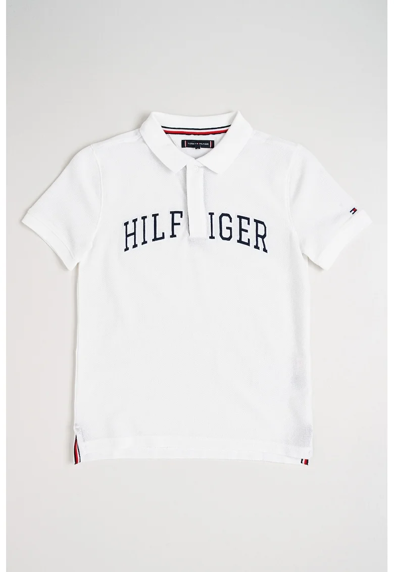 Tricou polo cu imprimeu logo, Alb optic