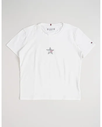 Tricou cu logo in forma de stea din strasuri, Alb optic