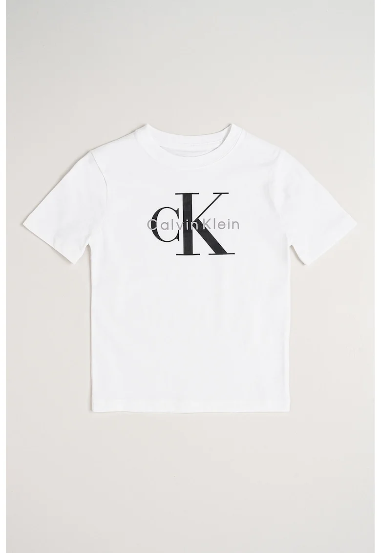 Tricou din bumbac organic cu imprimeu logo, Alb optic