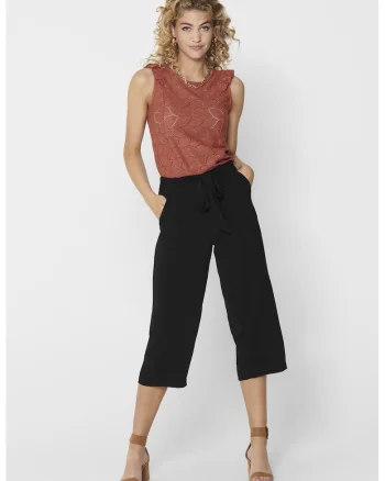 Pantaloni crop cu talie inalta, Negru