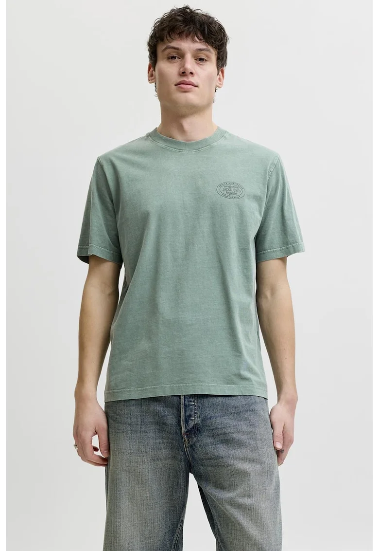 Tricou cu decolteu la baza gatului si detaliu logo, Verde aquamarin