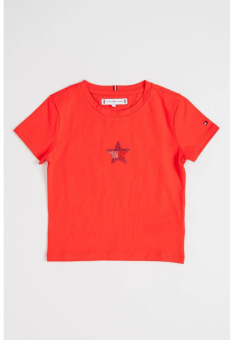 Tricou cu logo in forma de stea din strasuri, Fucsia