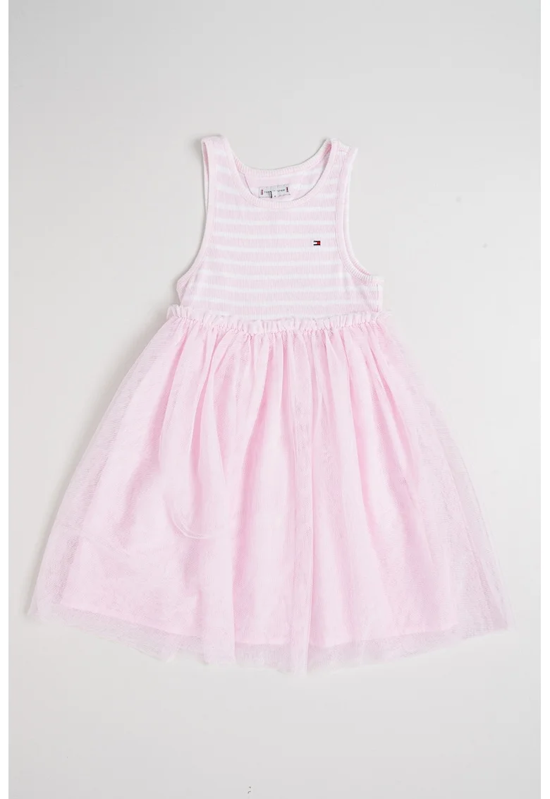 Rochie din tul cu dungi, Roz pal