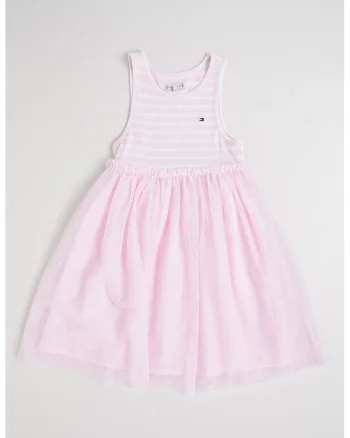 Rochie din tul cu dungi, Roz pal