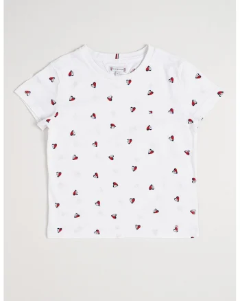 Tricou cu imprimeu inimi, Alb optic