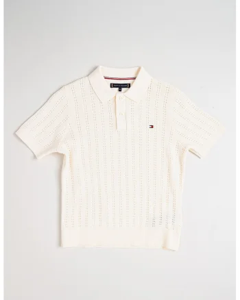 Tricou polo din tricot, Alb fildes