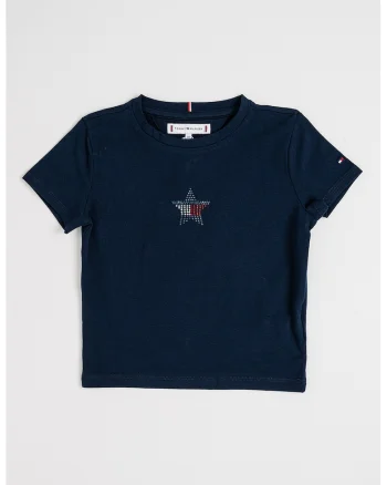 Tricou cu logo in forma de stea din strasuri, Albastru ultramarin