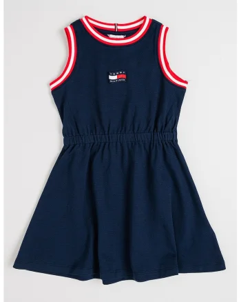 Rochie cu logo si maneci scurte, Bleumarin