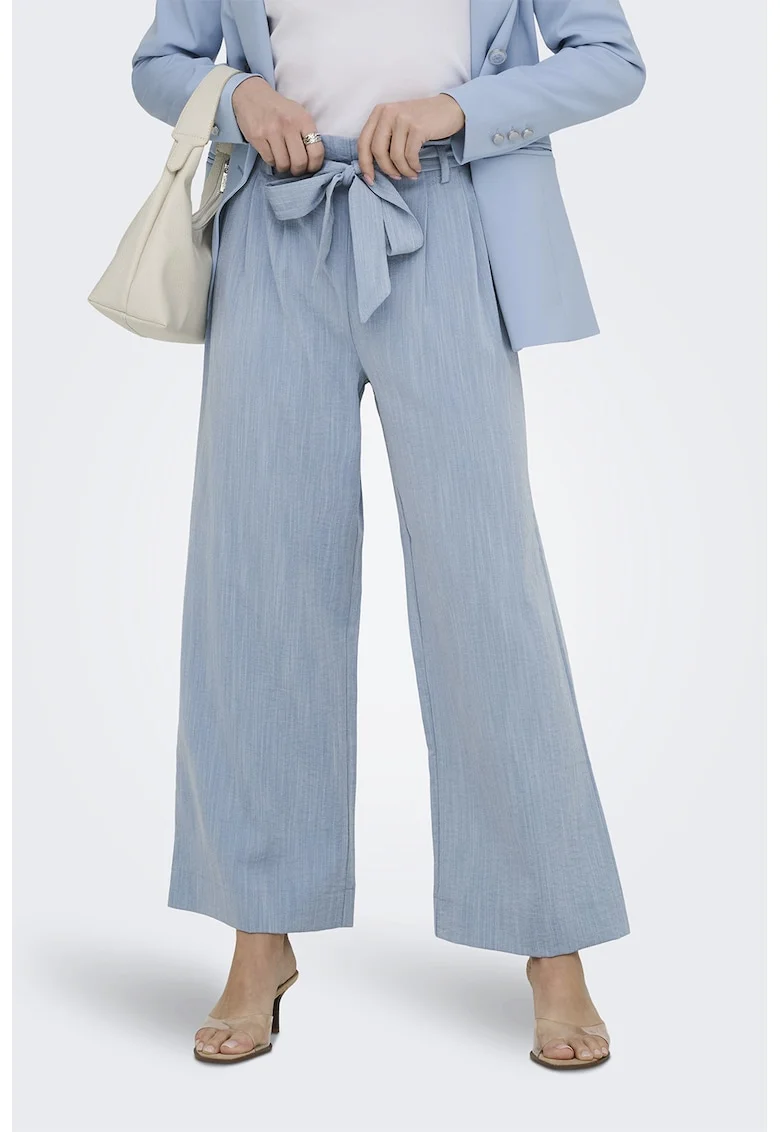 Pantaloni cu croiala ampla si cordon asortat, Albastru pastel