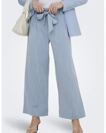 Pantaloni cu croiala ampla si cordon asortat, Albastru pastel