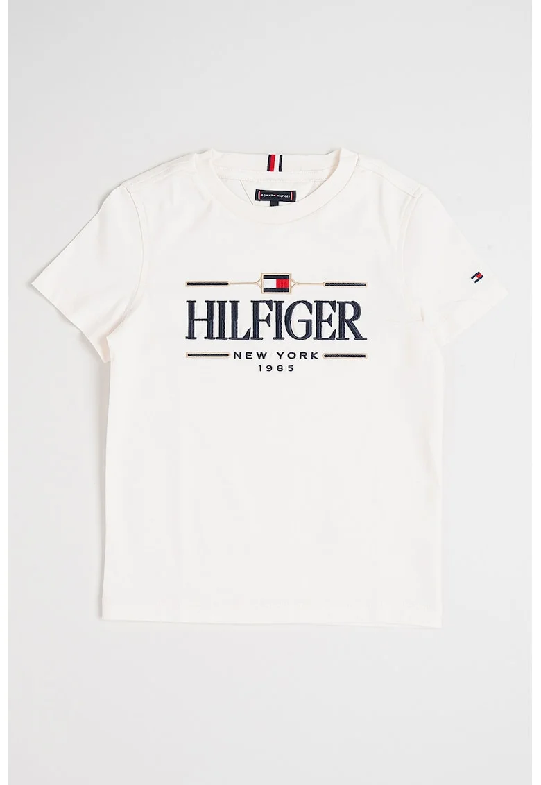 Tricou cu imprimeu logo, Alb fildes