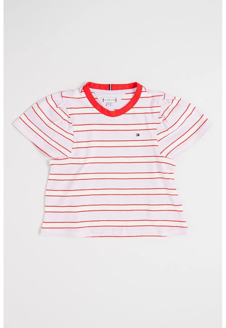 Tricou din bumbac cu dungi, Alb/Lila/Rosu vermillion