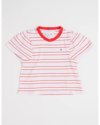 Tricou din bumbac cu dungi, Alb/Lila/Rosu vermillion