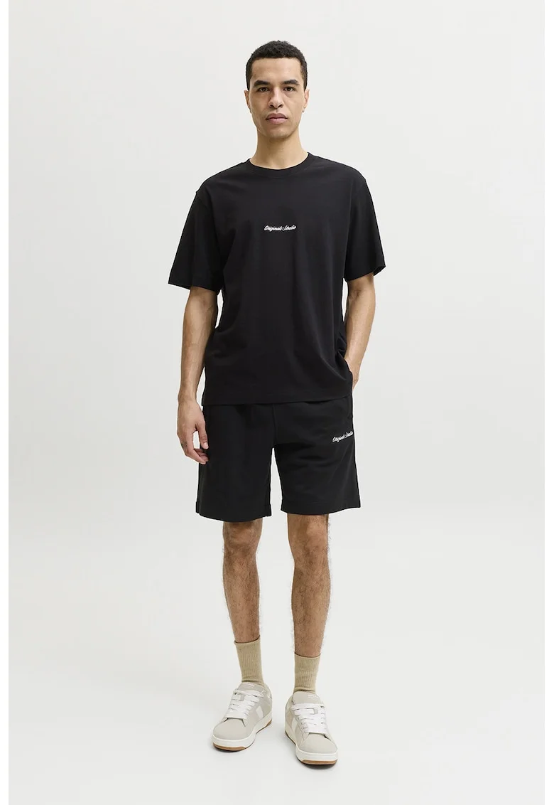 Tricou din amestec de bumbac organic cu broderie text, Negru