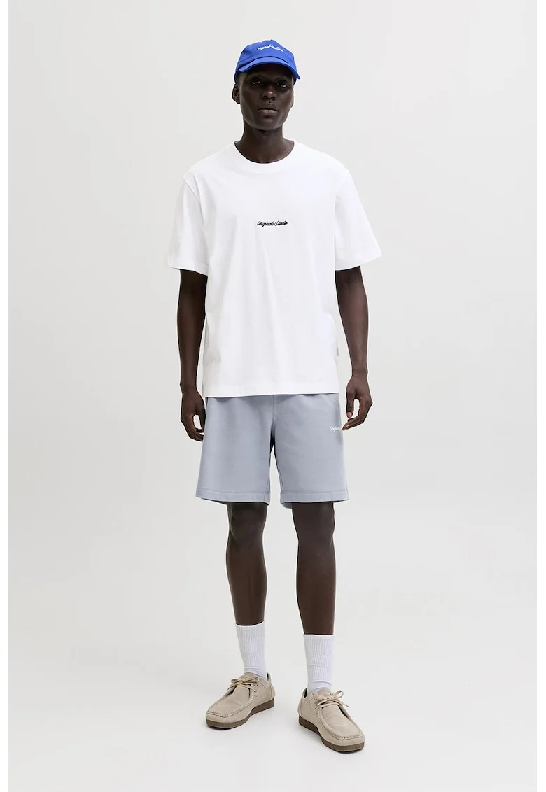 Tricou din amestec de bumbac organic cu broderie text, Alb