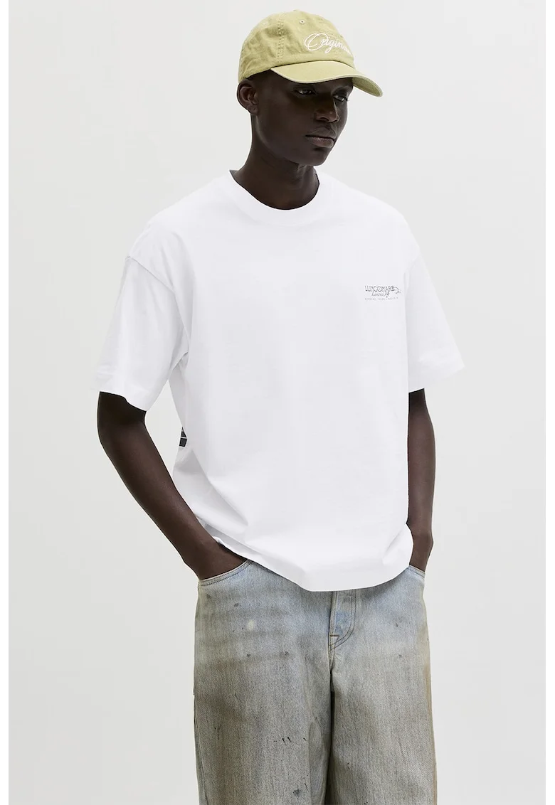 Tricou cu imprimeu grafic pe partea din spate, Gri deschis/Alb murdar