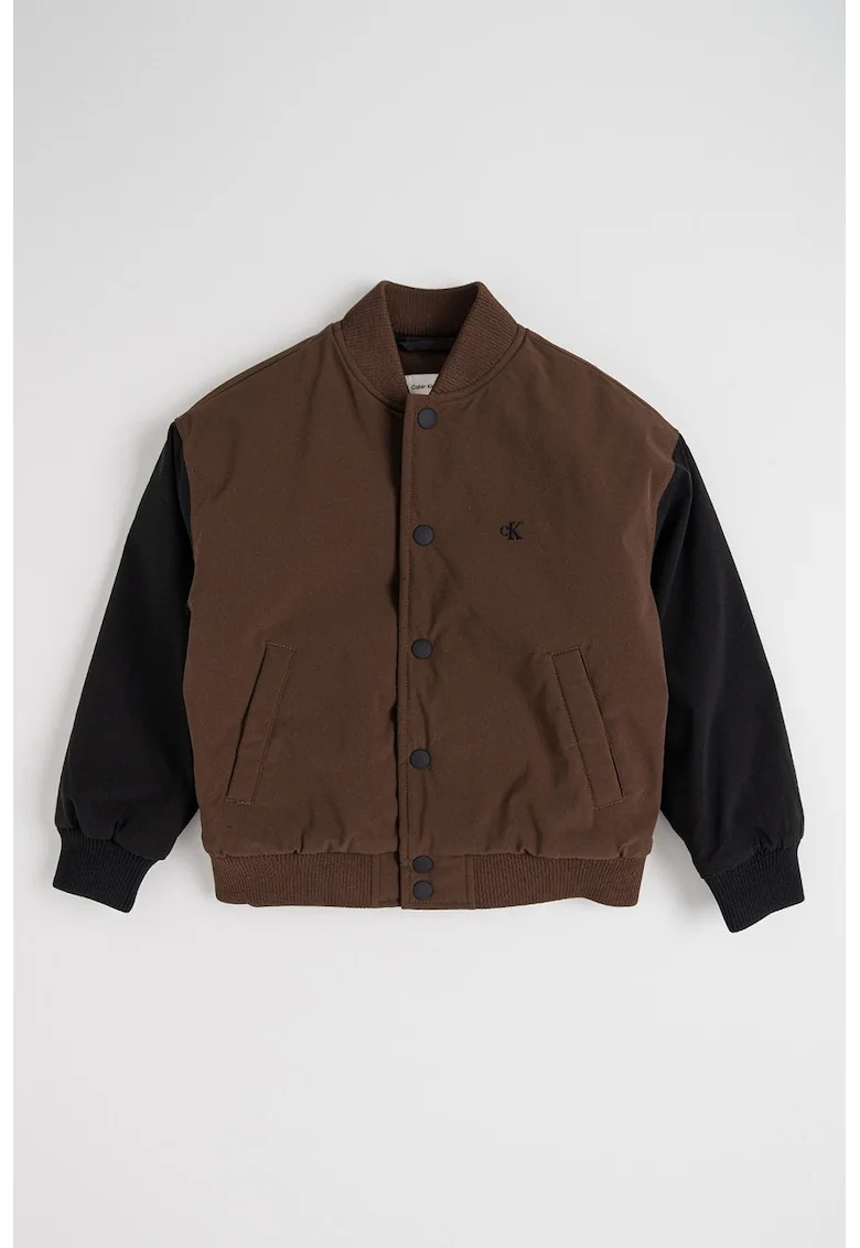 Jacheta bomber cu logo, Maro inchis/Negru