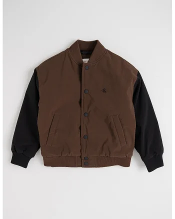 Jacheta bomber cu logo, Maro inchis/Negru