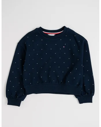 Bluza de trening cu logo si strasuri, Bleumarin stins