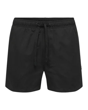 Pantaloni scurti de baie cu snur de ajustare in talie, Negru