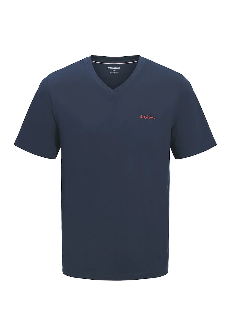 Tricou din bumbac cu decolteu in V, Bleumarin