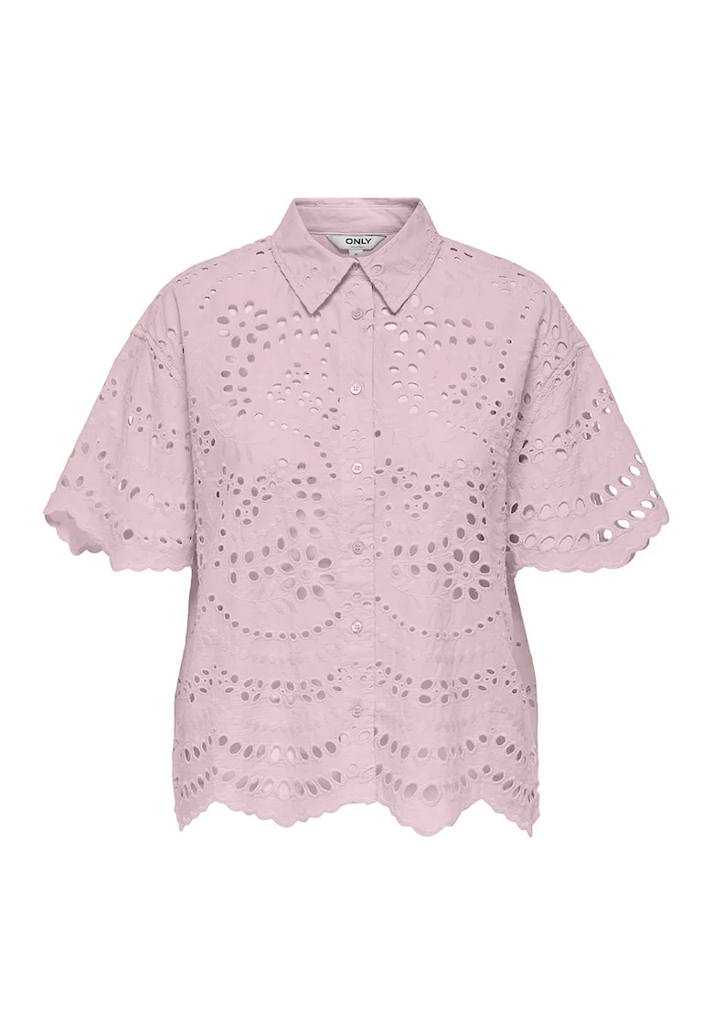 Jack & Jones, Camasa din bumbac cu perforatii, Liliac prafuit