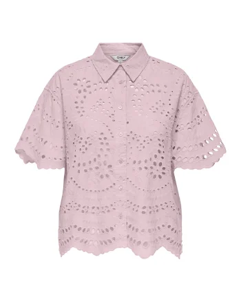 Jack & Jones, Camasa din bumbac cu perforatii, Liliac prafuit
