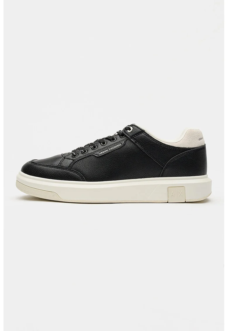 Pantofi sport din piele cu insertii din piele ecologica, Negru/Alb murdar