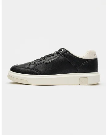 Pantofi sport din piele cu insertii din piele ecologica, Negru/Alb murdar
