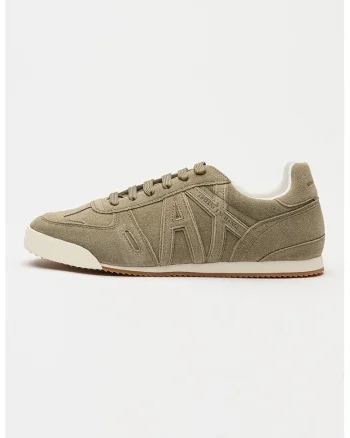 Pantofi sport din piele intoarsa cu imprimeu logo, Kaki